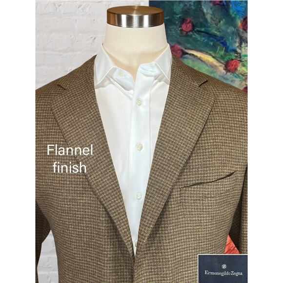 Ermenegildo Zegna 46L Green Brown Cashmere & Wool Sport Coat 3/2 Roll Flannel - Picture 3 of 14
